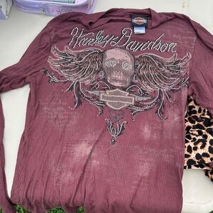 Harley-Davidson Maroon Skull Graphic Long Sleeve